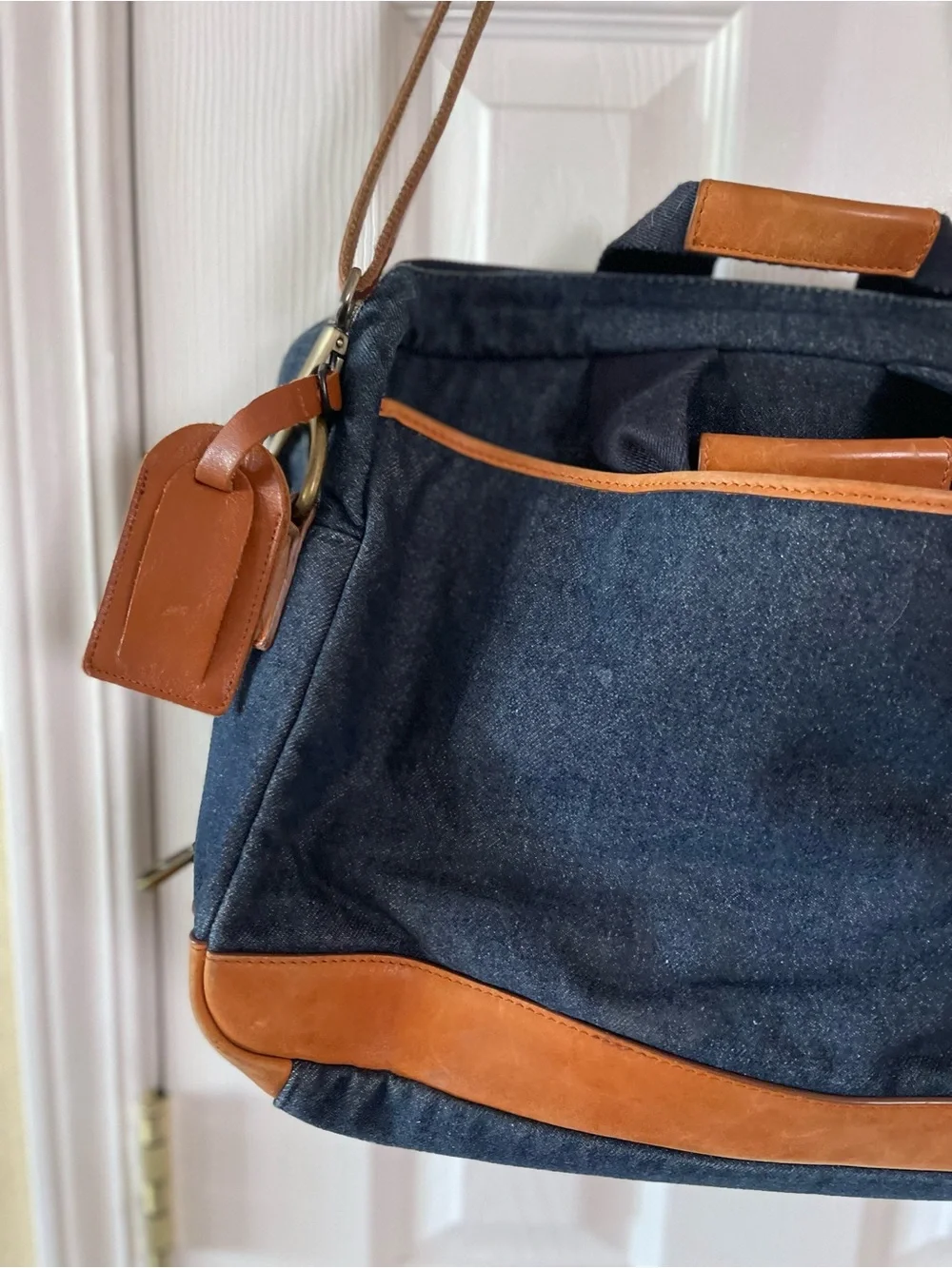 UGG Denim/Leather Canvas Messenger Bag with Brown Leather Trim *RARE*